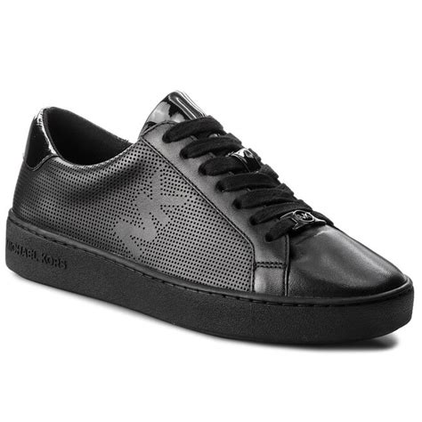 michael kors irving lace up vachetta shadow perf patent black|Irving Leather and Embossed Stripe Sneaker .